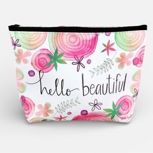 NWT “Hello Beautiful” Floral Cosmetic Bag | Inspirational Makeup Pouch